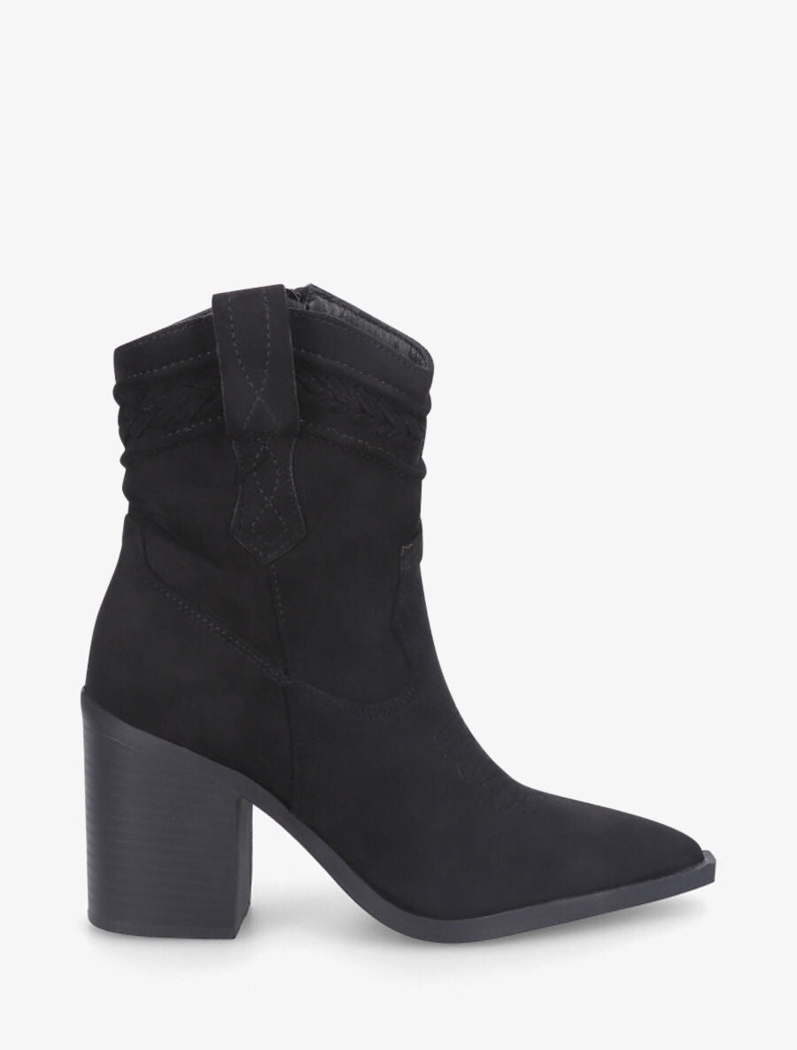 Bottines style santiags en suédine - Noir - 1