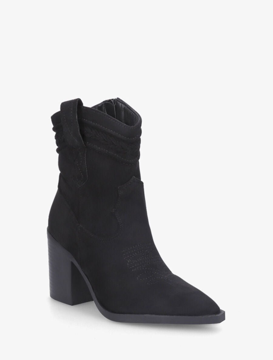 Bottines style santiags en suédine - Noir - 2