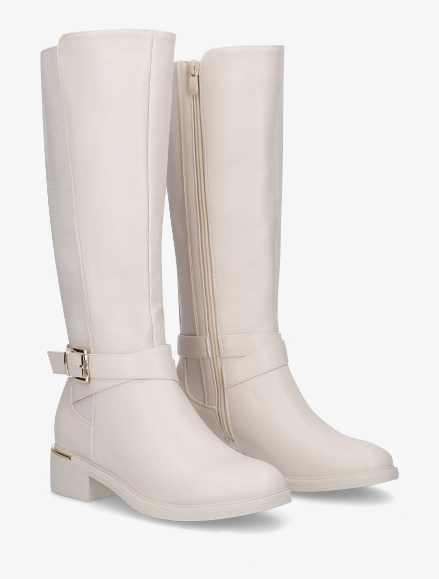 Bottes plates élastiquées en simili - Beige - 4
