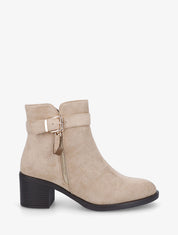 Bottines en suédine à zip décoratif - Beige - 5