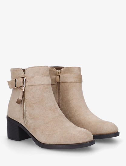 Bottines en suédine à zip décoratif - Beige - 4