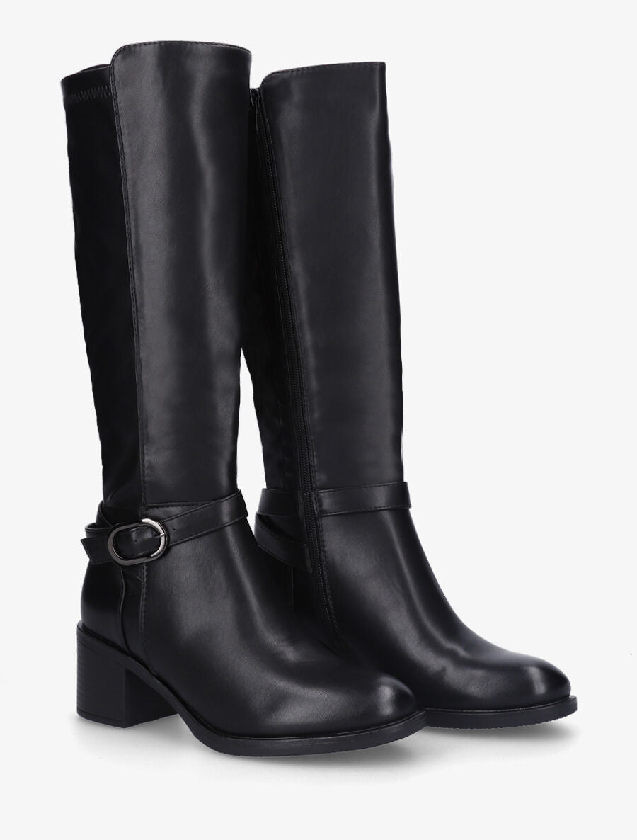 Bottes en simili à talon mi-haut - Noir - 4