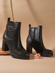 Bottines élastiquées à talon - Noir - 1