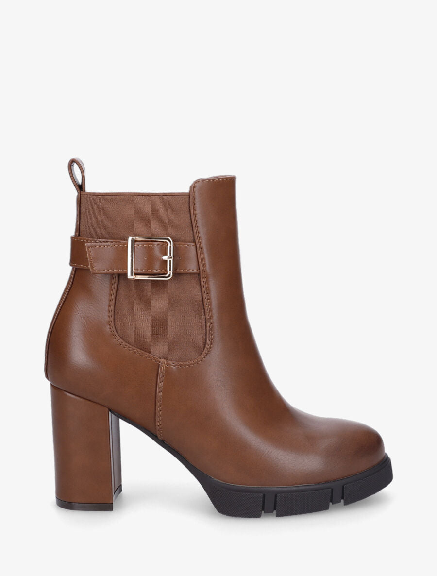 Bottines élastiquées à talon - Camel - 1