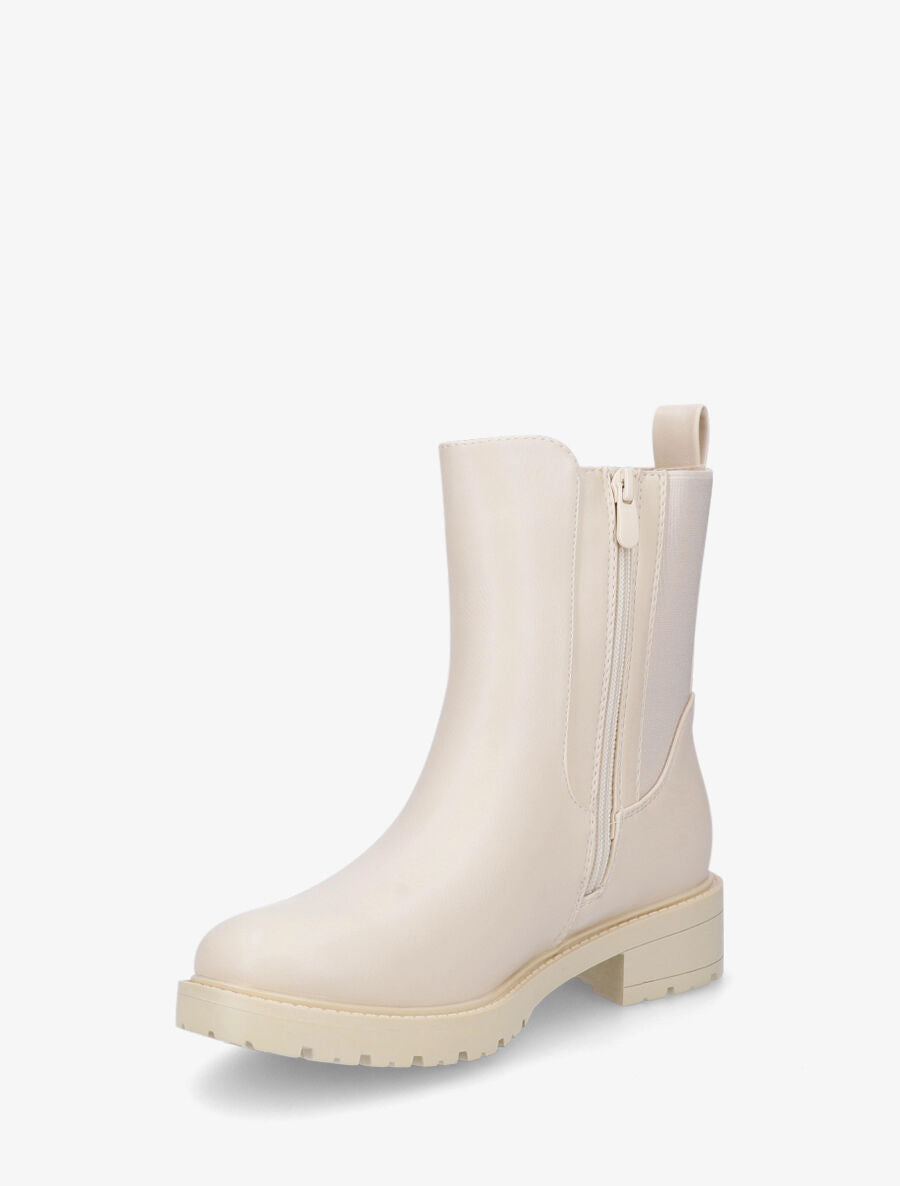 Bottines en simili à zip décoratif - Crème - 3