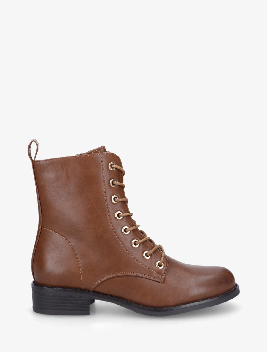 Bottines plates à lacets - Camel - 1