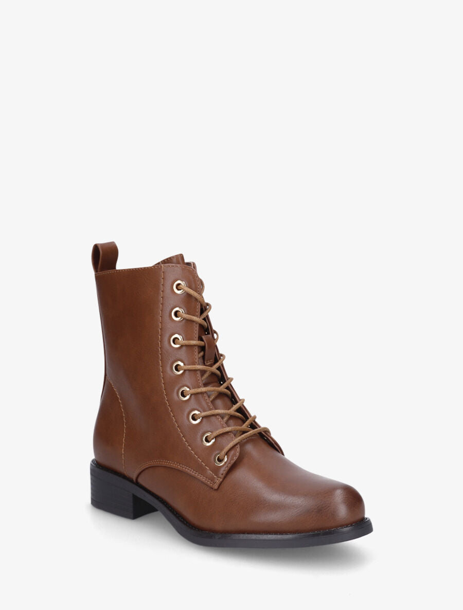 Bottines plates à lacets - Camel - 2