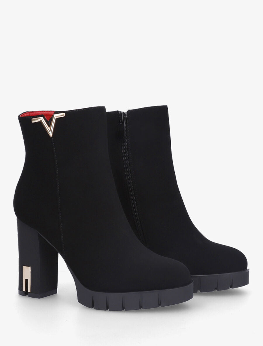 Bottines en suédine à empiècement métal en V - Noir - 5