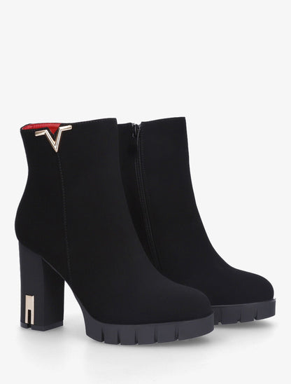 Bottines en suédine à empiècement métal en V - Noir - 5