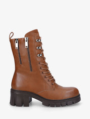 Boots montantes à lacets et zips - Camel - 5