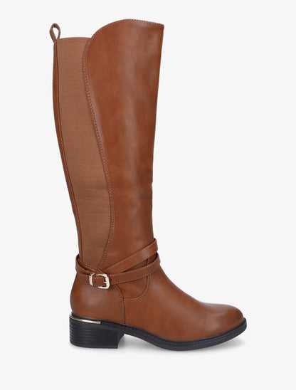 Bottes élastiquées à empiècement métallique au talon - Camel - 1