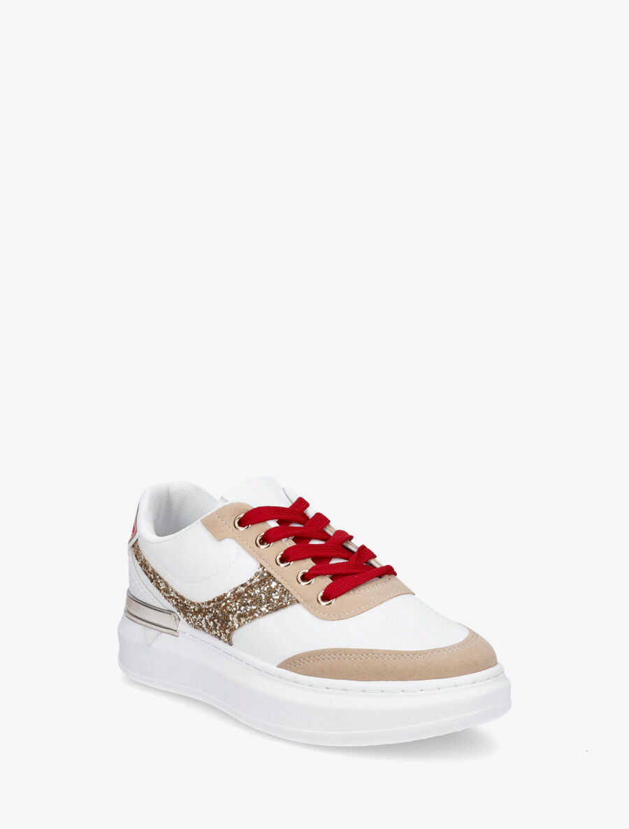 Sneakers à bandes ornées de sequins et lacets colorés - Or - 2