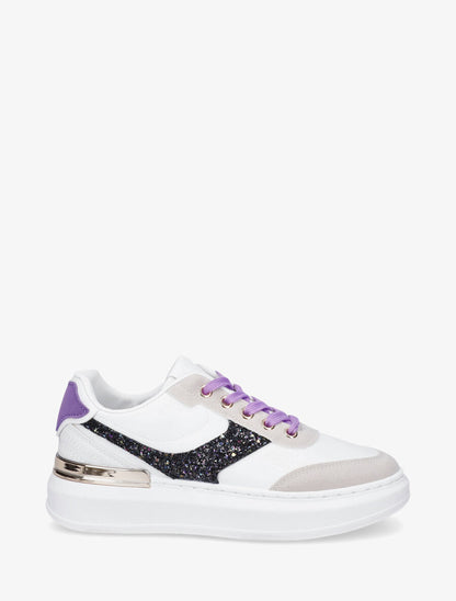 Sneakers à bandes ornées de sequins et lacets colorés - Noir - 5