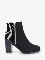 Bottines à talon et sangle strassée - Noir - 5