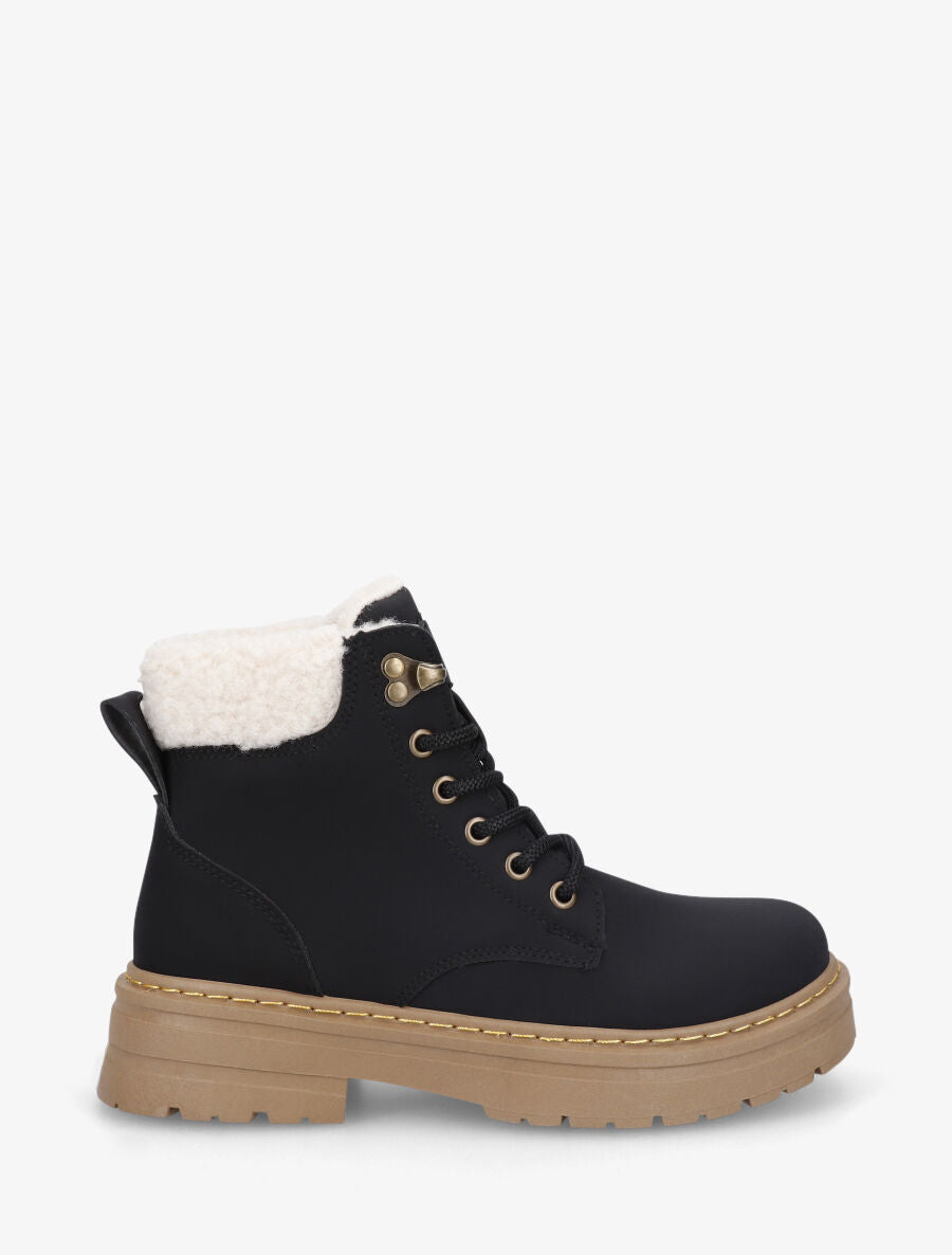 Boots en simili à revers et lacets - Noir - 5