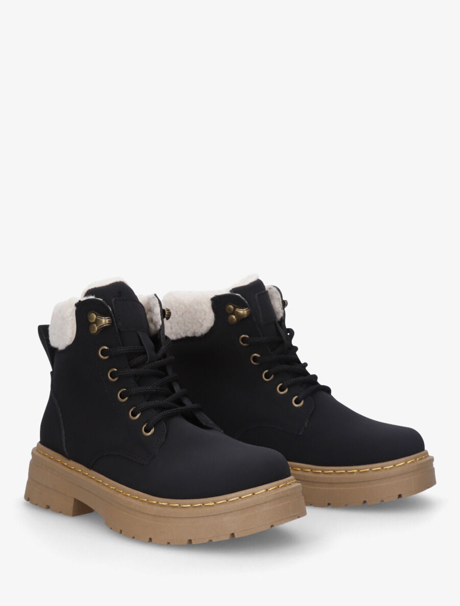 Boots en simili à revers et lacets - Noir - 4