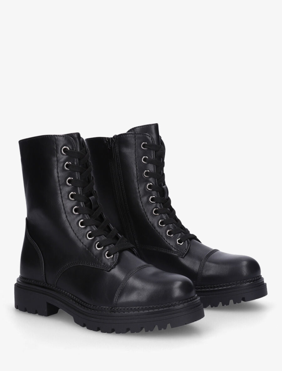 Bottines montantes à lacets et zip - Noir - 4
