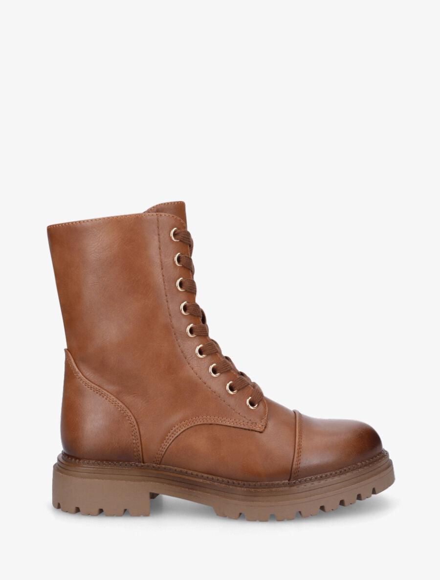 Bottines montantes à lacets et zip - Camel - 1