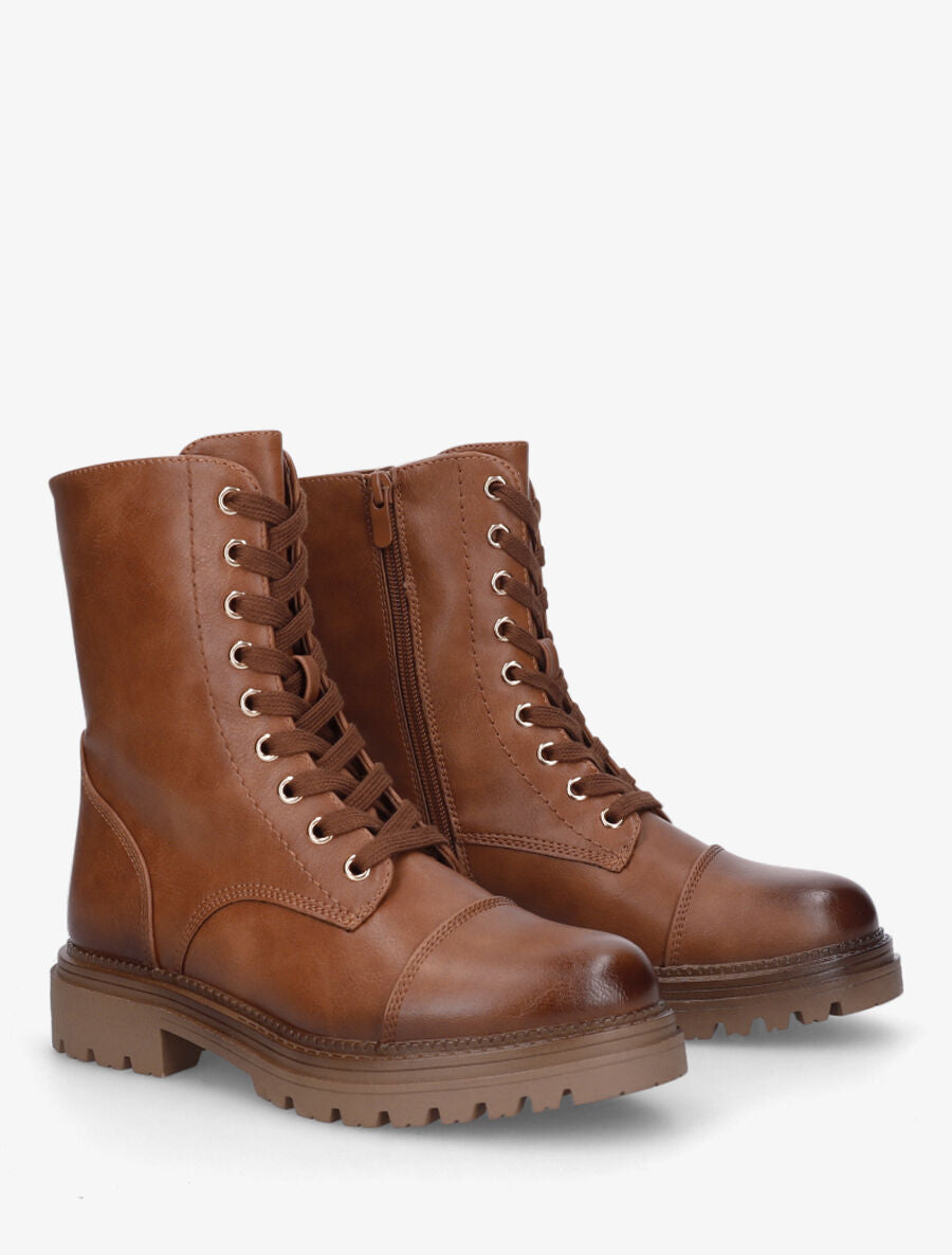 Bottines montantes à lacets et zip - Camel - 4