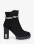 Bottines à talon et bijou strass - Noir - 1