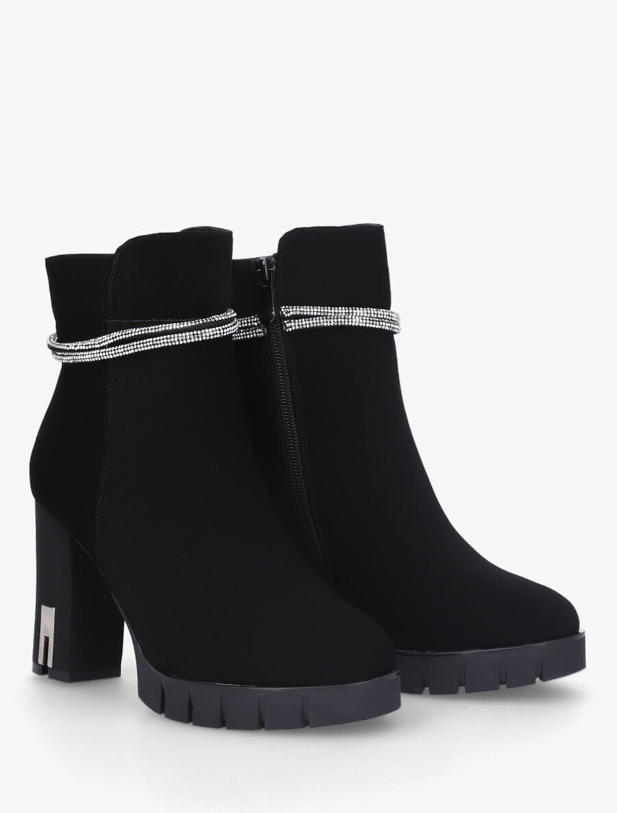 Bottines à talon et bijou strass - Noir - 4