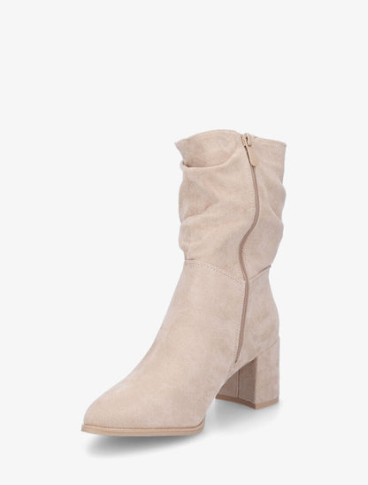 Bottines froncées en suédine à bout pointu - Beige - 3