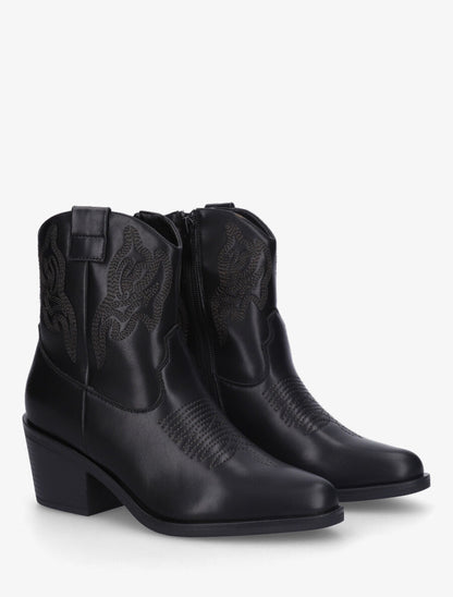Bottines style santiag en simili - Noir - 4