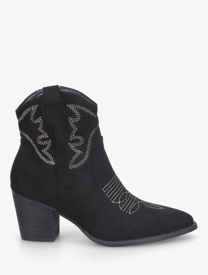 Bottines style santiag en suédine - Noir - 1