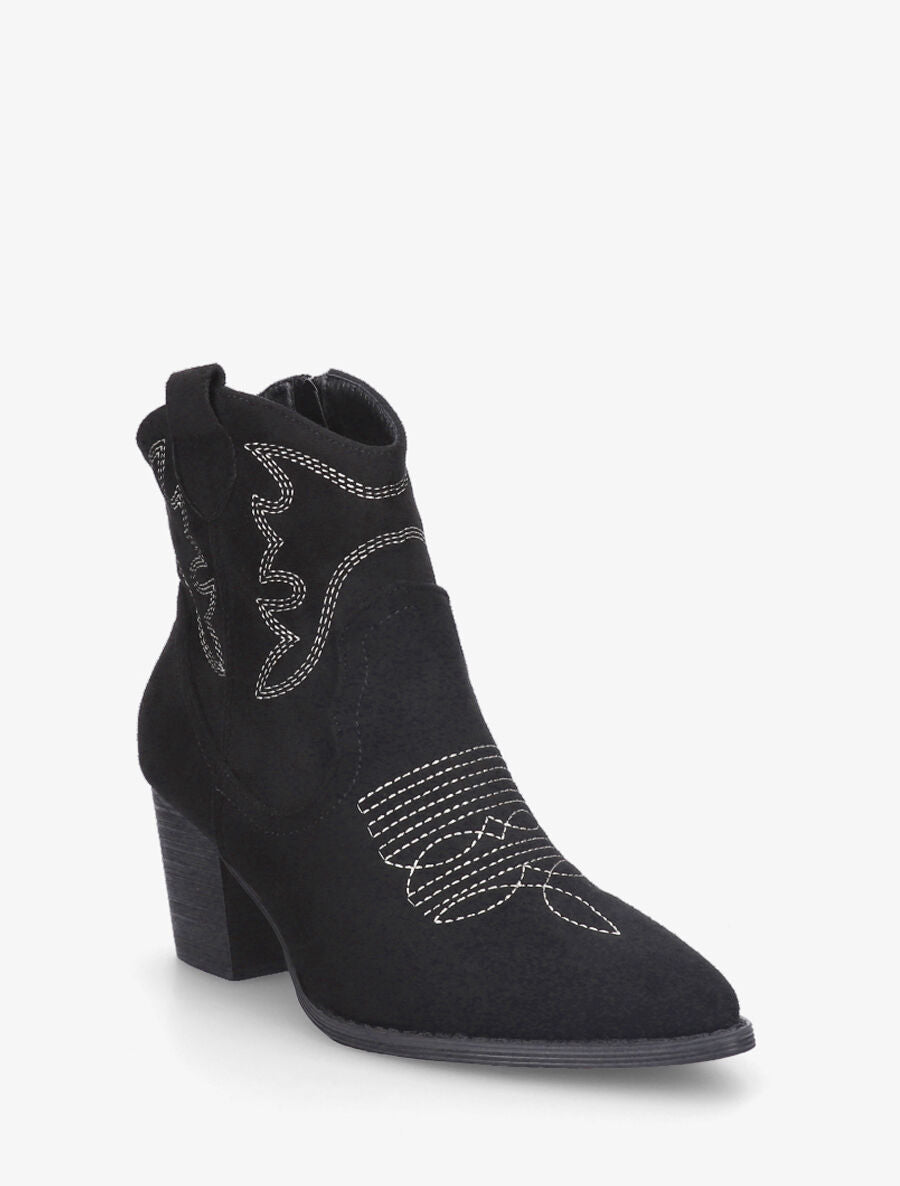Bottines style santiag en suédine - Noir - 2