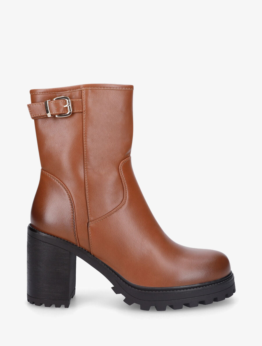 Bottines montantes à talon et semelle crantée - Camel - 1