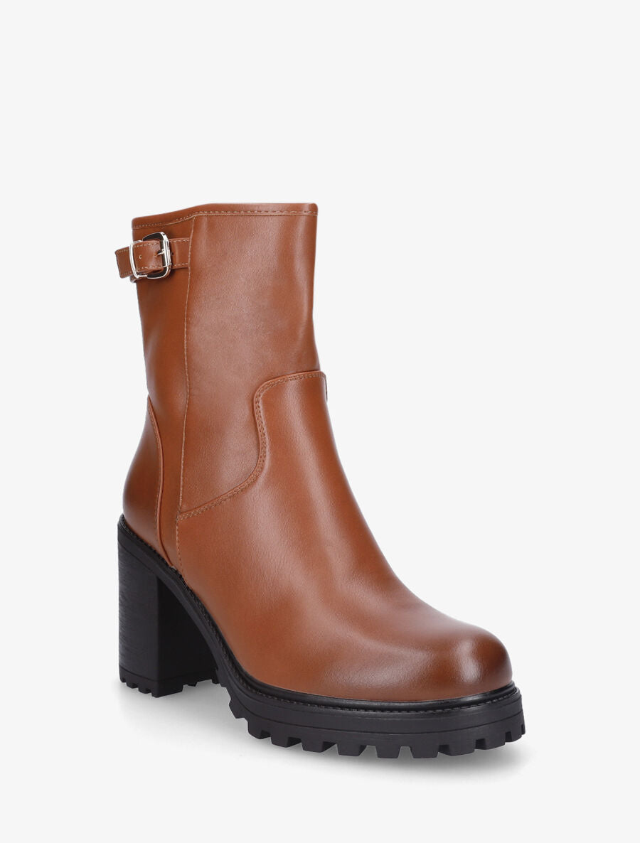 Bottines montantes à talon et semelle crantée - Camel - 2
