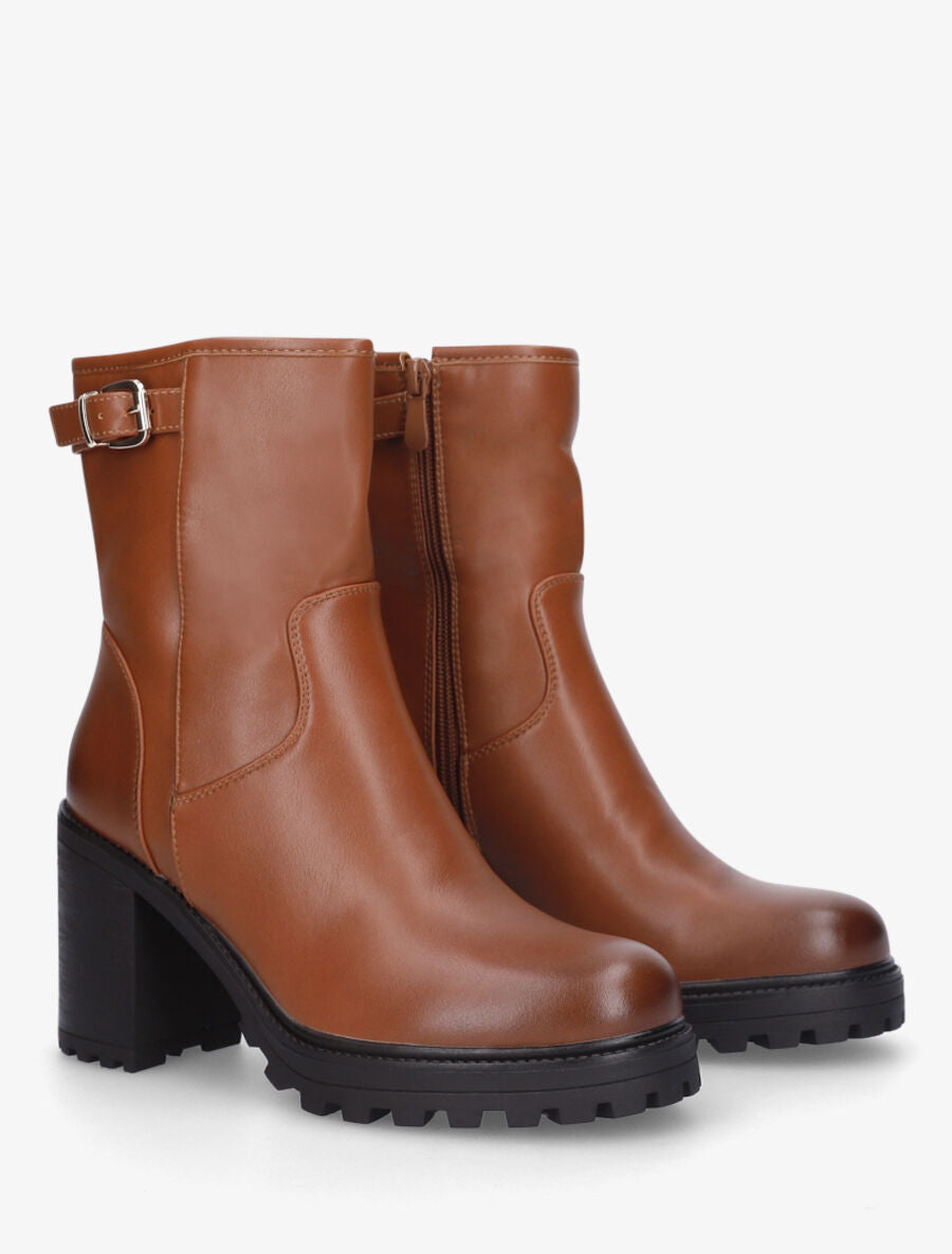 Bottines montantes à talon et semelle crantée - Camel - 4