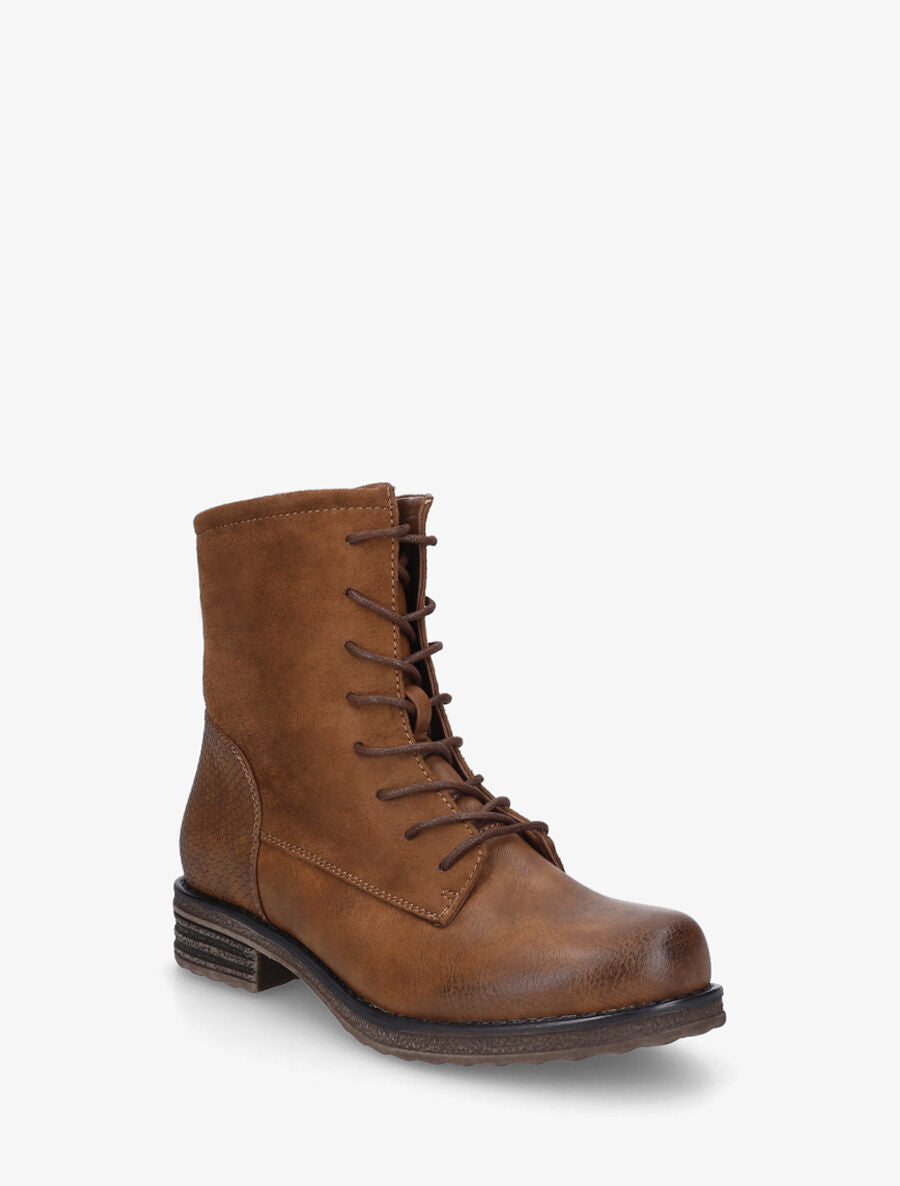 Bottines bimatière à lacets - Camel - 2