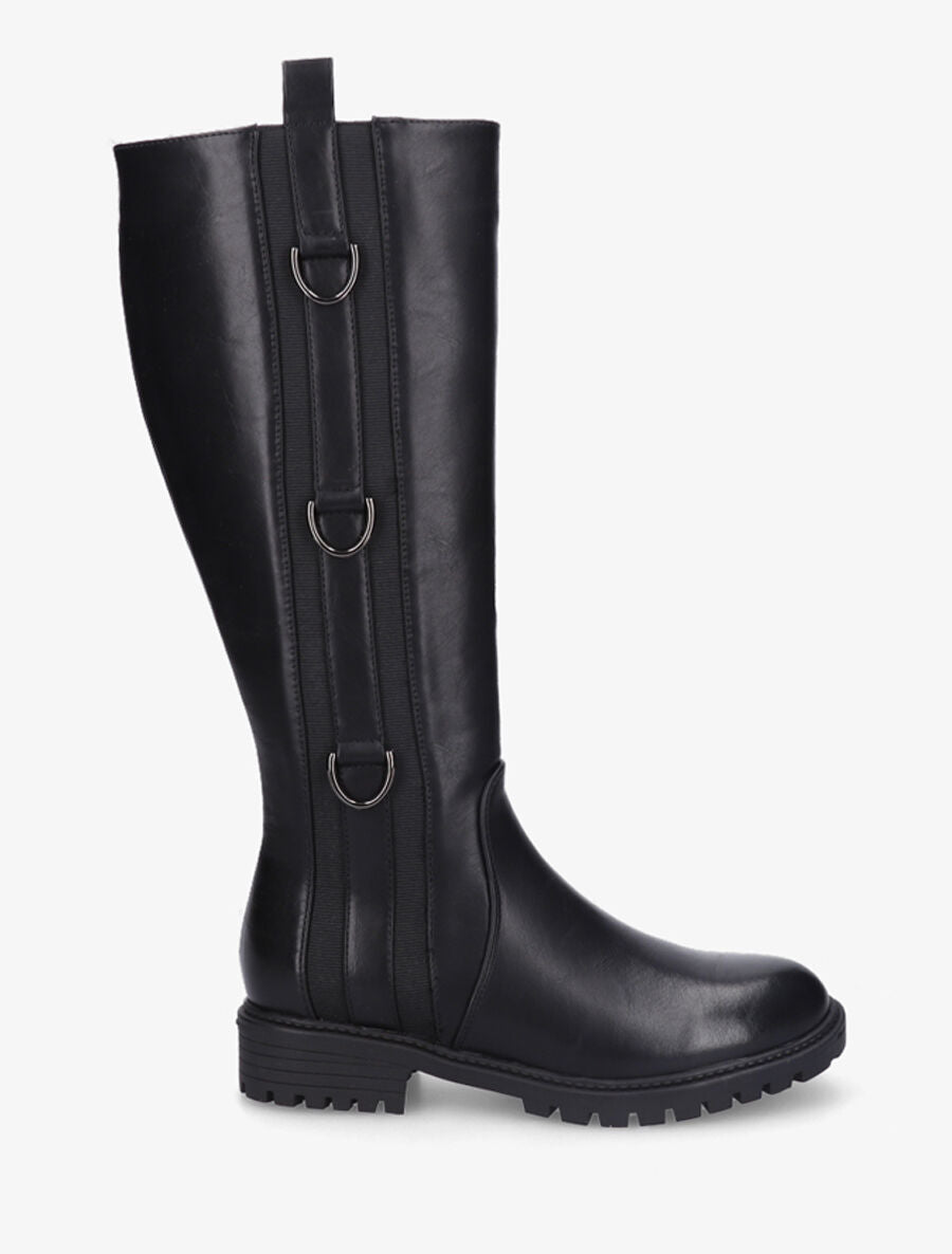 Bottes plates en simili à anneaux - Noir - 5