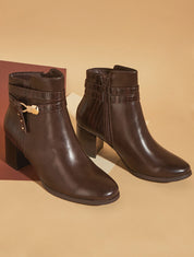 Bottines effet reptile à boucle - Marron - 1