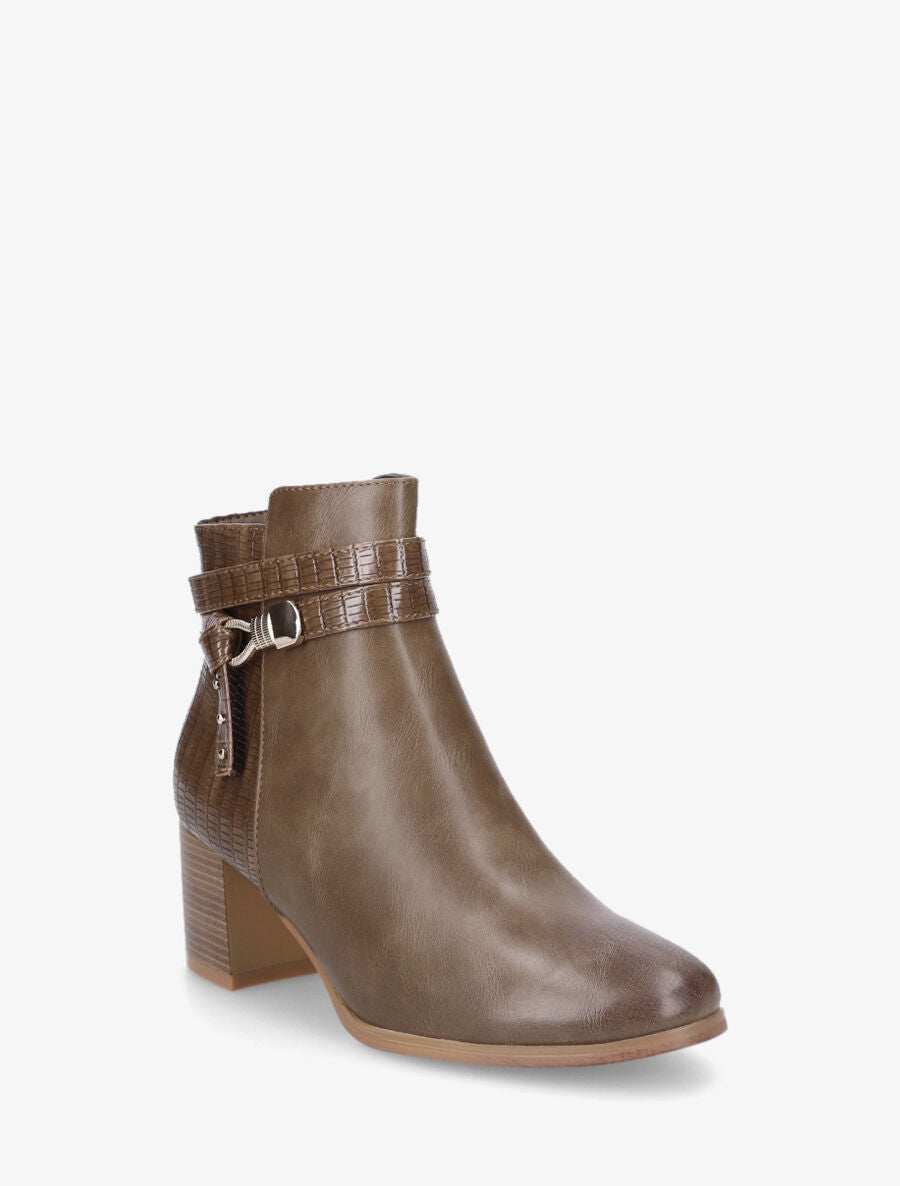 Bottines effet reptile à boucle - Taupe - 2