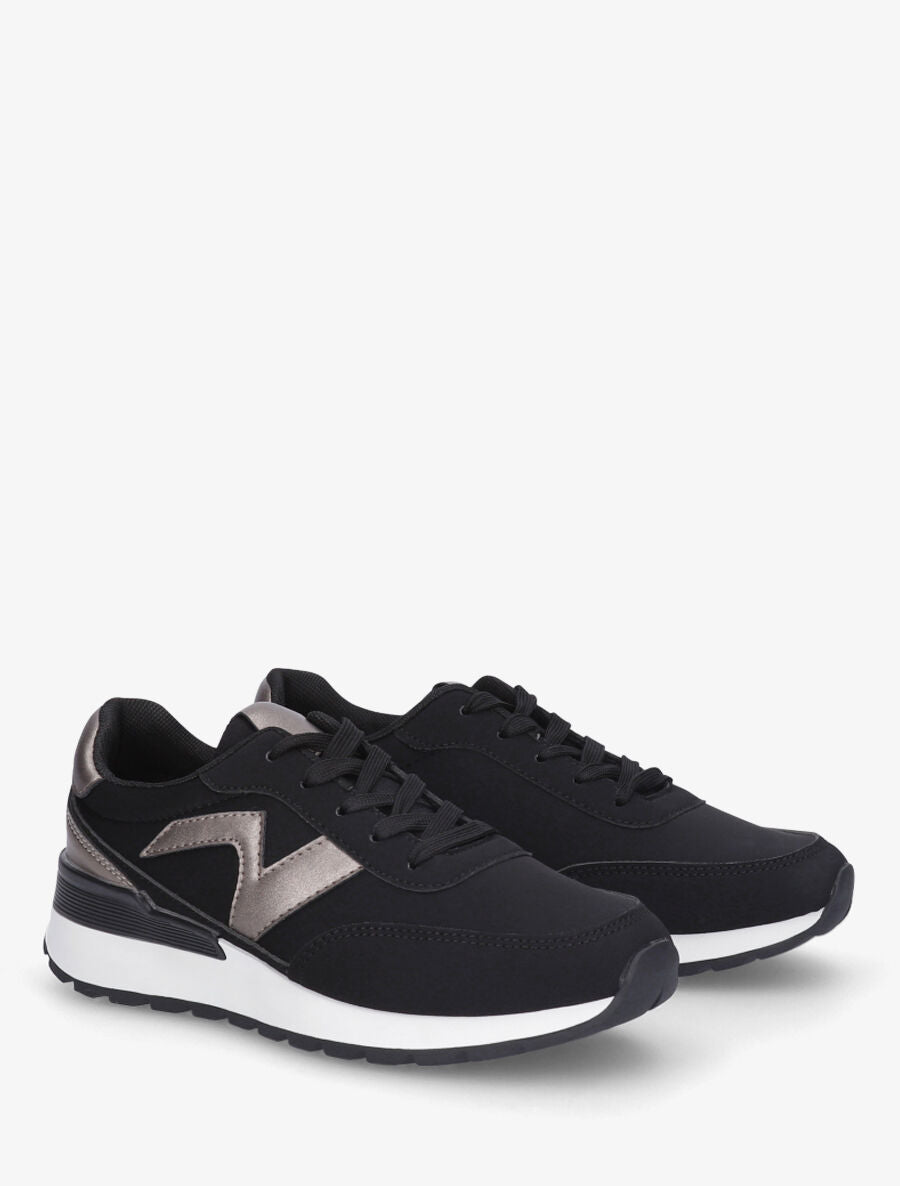 Sneakers bicolore en simili - Noir - 4