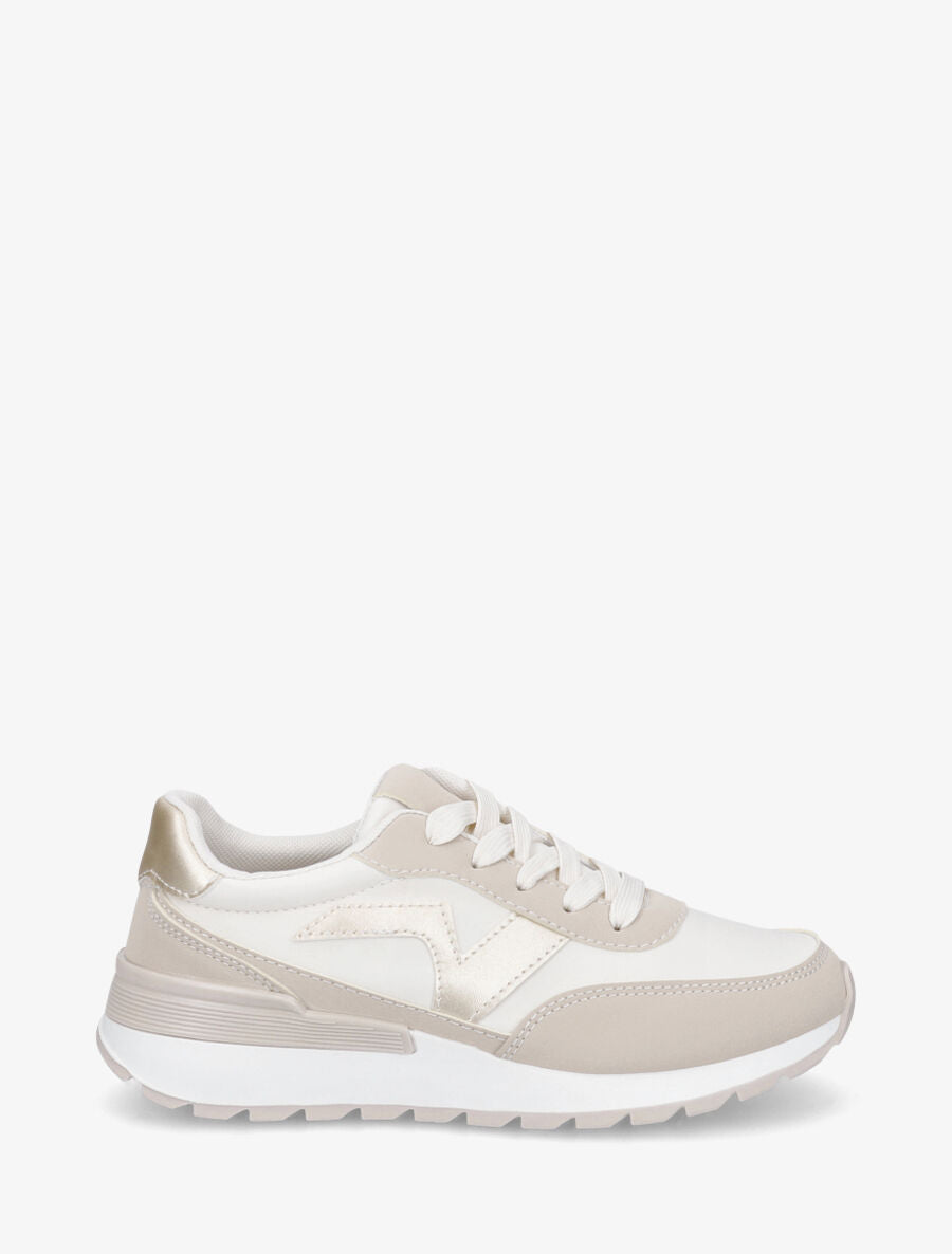 Sneakers bicolore en simili - Beige - 1