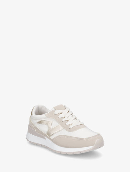Sneakers bicolore en simili - Beige - 2