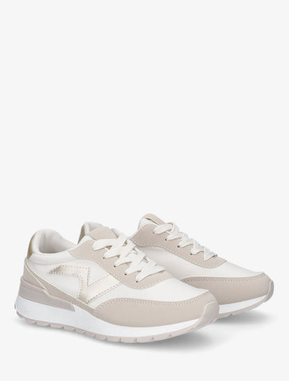 Sneakers bicolore en simili - Beige - 4