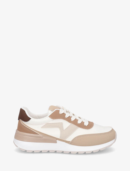 Sneakers bicolore en simili - Camel - 1