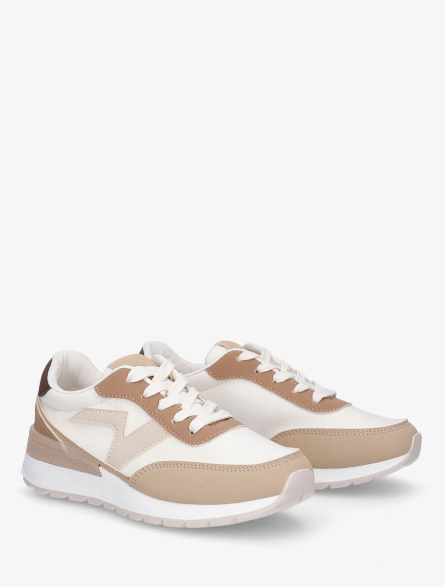Sneakers bicolore en simili - Camel - 4
