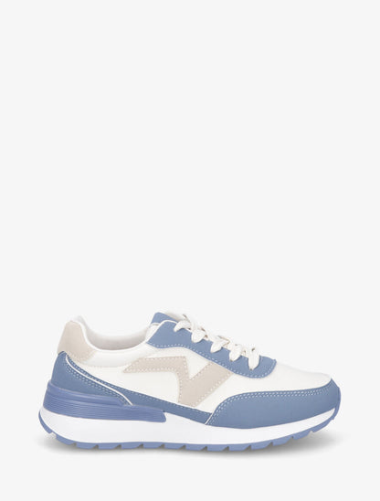 Sneakers bicolore en simili - Bleu - 1