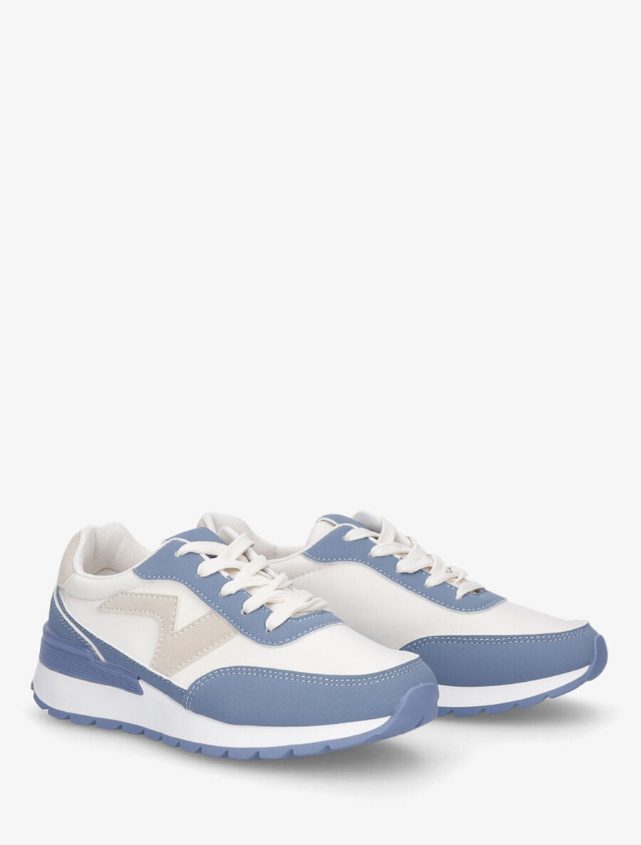 Sneakers bicolore en simili - Bleu - 4