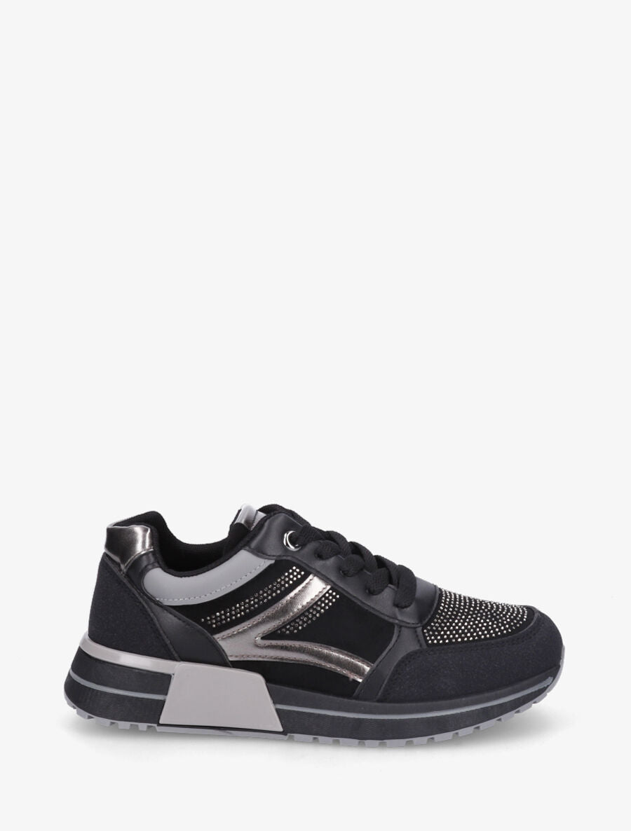 Sneakers en suédine et strass - Noir - 1