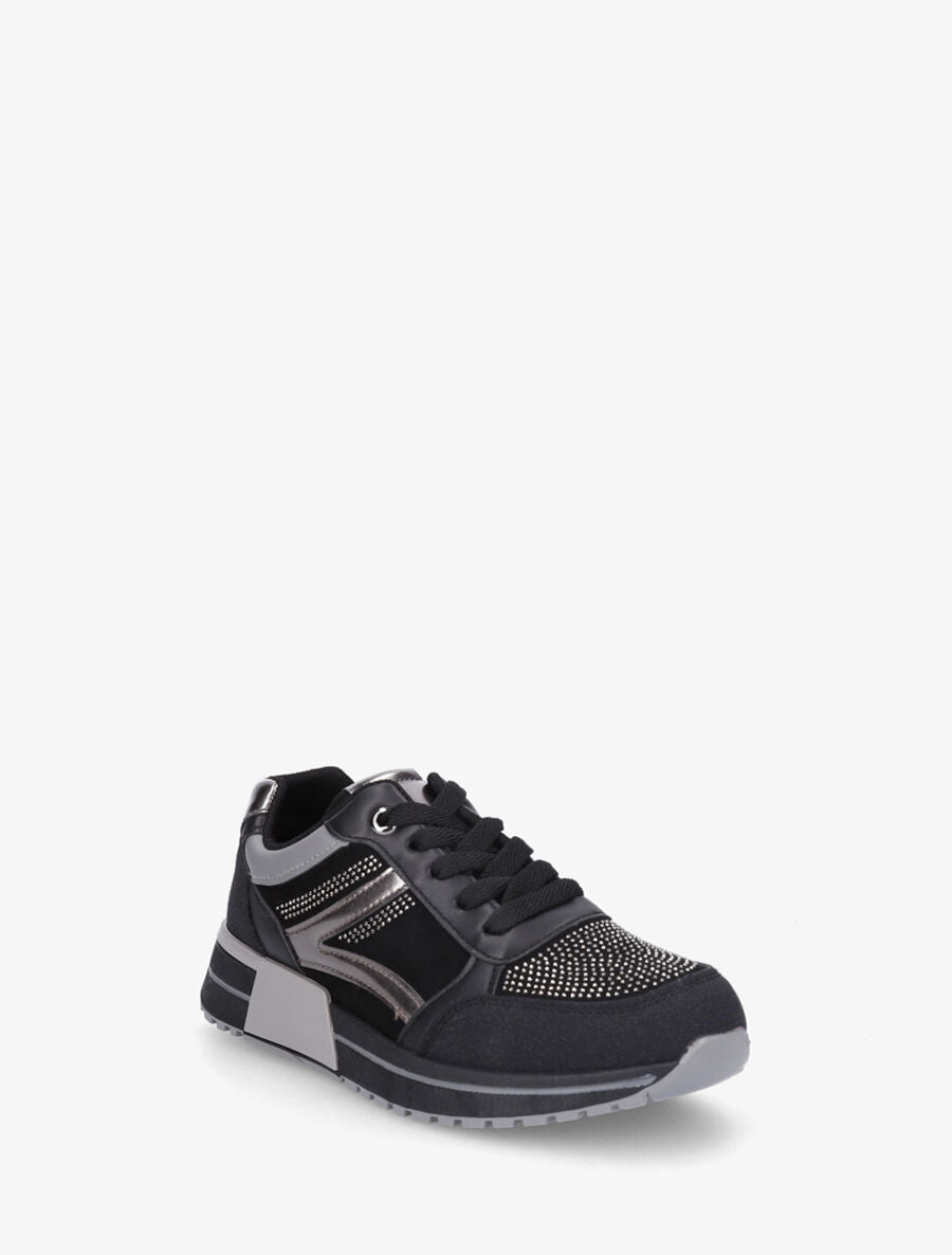 Sneakers en suédine et strass - Noir - 2