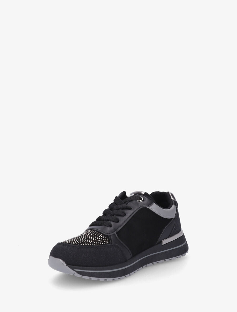 Sneakers en suédine et strass - Noir - 3