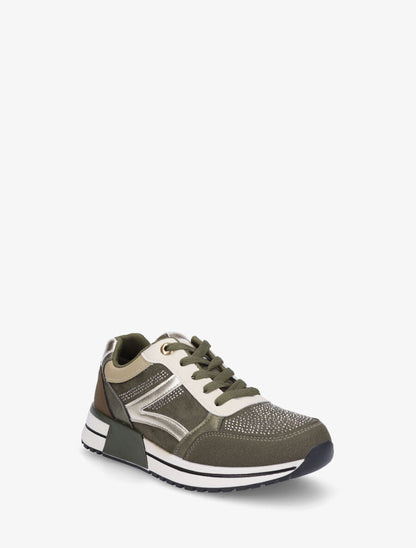 Sneakers en suédine et strass - Kaki - 2