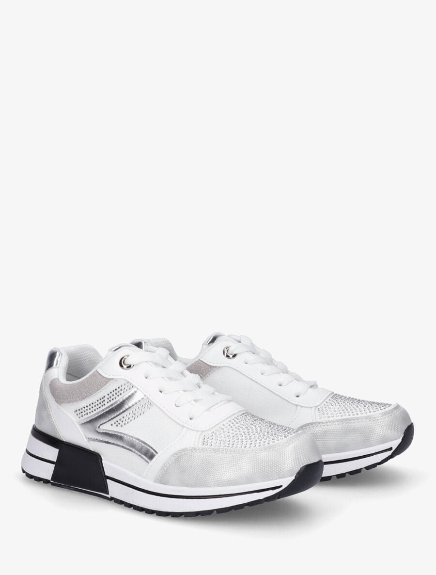Sneakers en suédine et strass - Blanc - 4