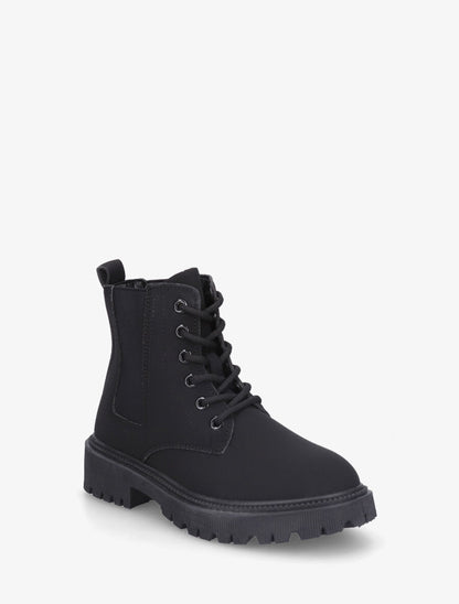 Bottines élastiquées et lacets en simili - Noir - 2
